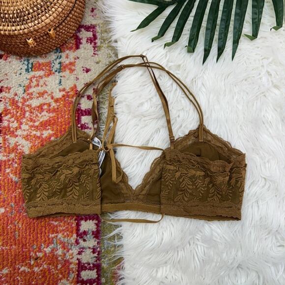 Free People Neutral Brown Sexy Lace Strappy Bralette Medium Festival - Picture 2 of 5
